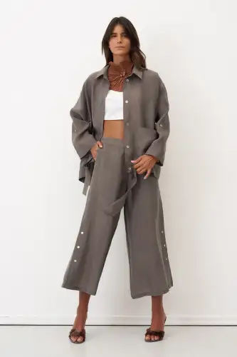 Gri Etek Ucu Büzgülü Uzun Kollu Mykonos Ceket - BIZE (1)