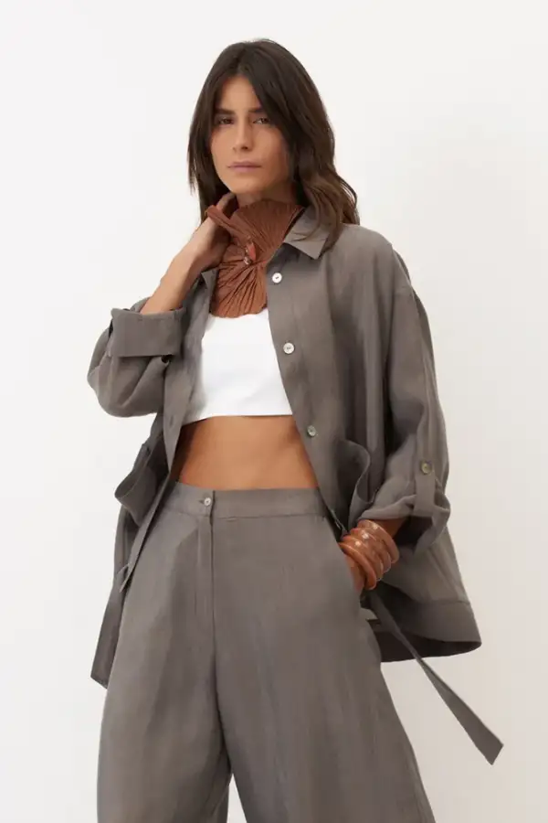 Gri Etek Ucu Büzgülü Uzun Kollu Mykonos Ceket - 4