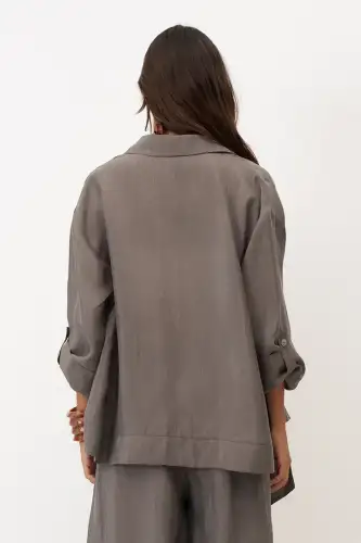 Gri Etek Ucu Büzgülü Uzun Kollu Mykonos Ceket - 6