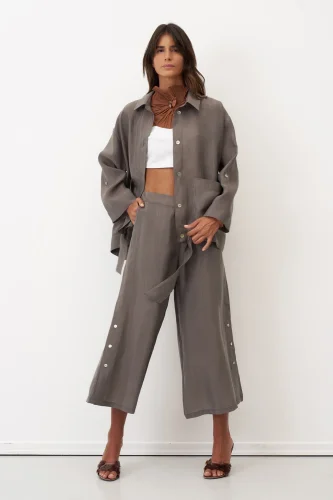 Gri Etek Ucu Büzgülü Uzun Kollu Mykonos Ceket - BIZE (1)