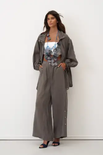 Gri Kapüşonlu Fermuarlı Büyük Cepli Mykonos Ceket - 3