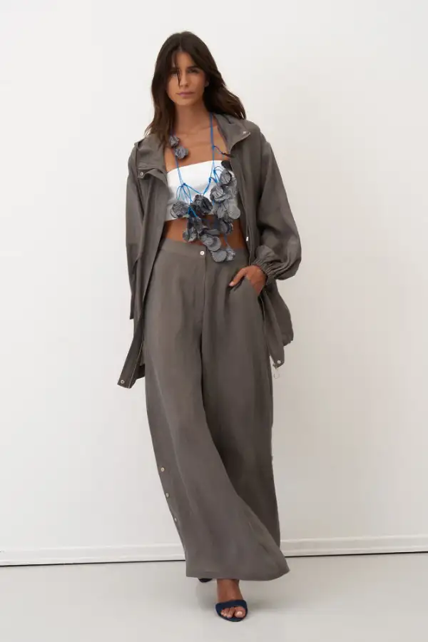 Gri Kapüşonlu Fermuarlı Büyük Cepli Mykonos Ceket - 4