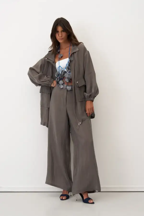 Gri Kapüşonlu Fermuarlı Büyük Cepli Mykonos Ceket - 5