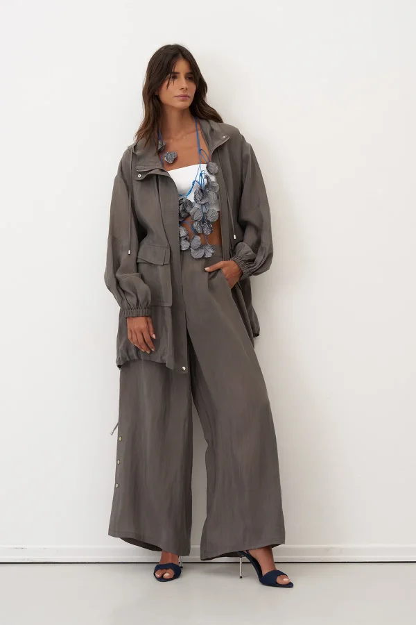 Gri Kapüşonlu Fermuarlı Büyük Cepli Mykonos Ceket - 1