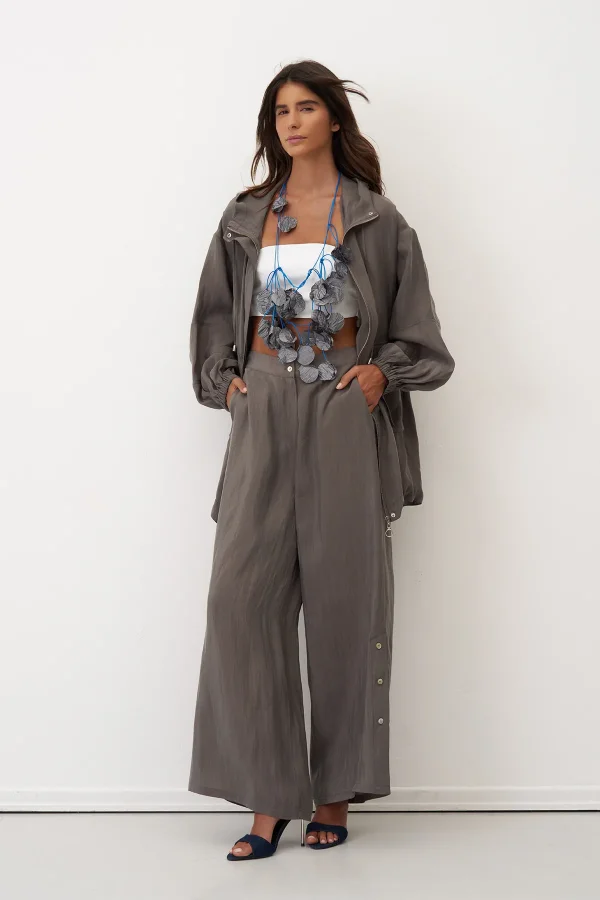 Gri Kapüşonlu Fermuarlı Büyük Cepli Mykonos Ceket - 3