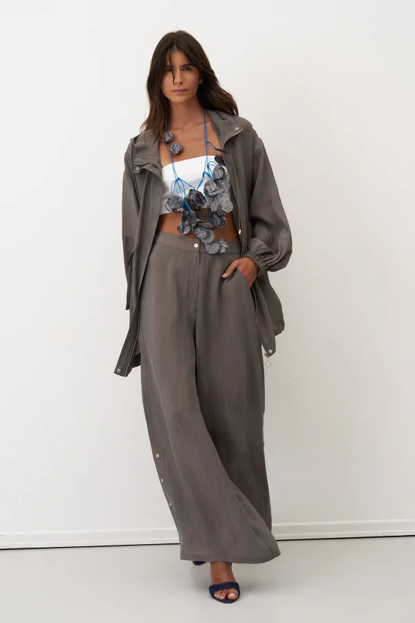 Gri Kapüşonlu Fermuarlı Büyük Cepli Mykonos Ceket - 4