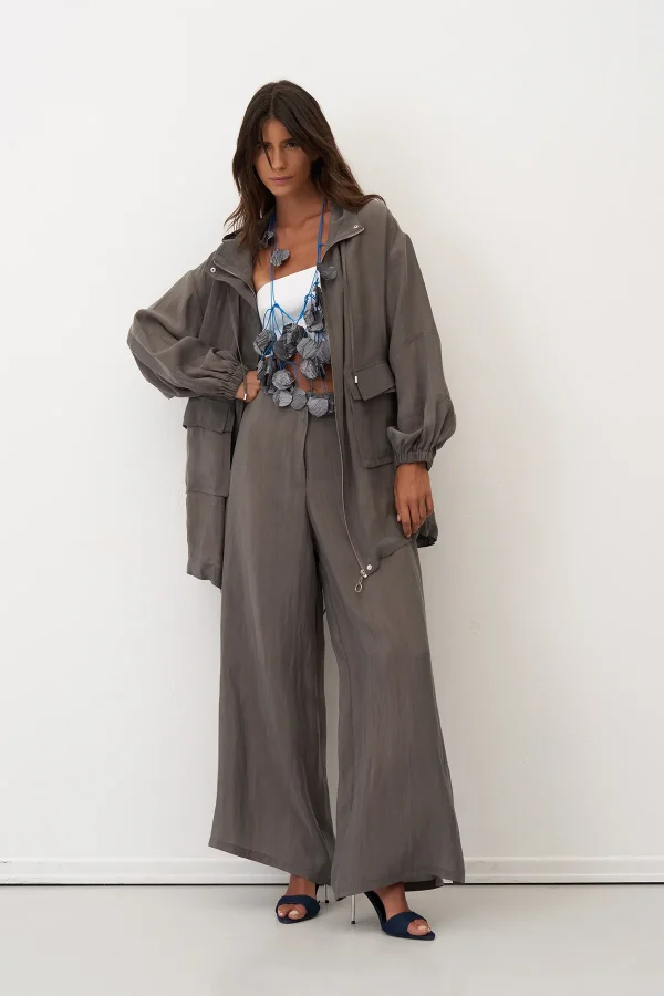 Gri Kapüşonlu Fermuarlı Büyük Cepli Mykonos Ceket - 5