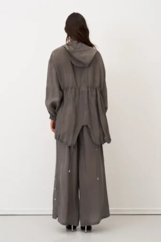 Gri Kapüşonlu Fermuarlı Büyük Cepli Mykonos Ceket - 8