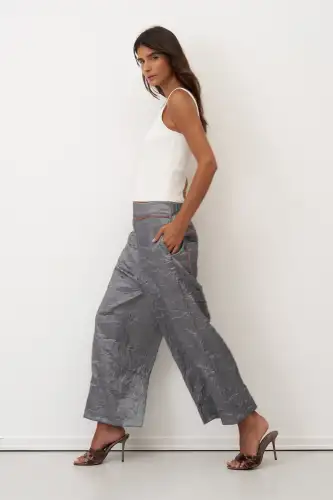 Gri Kırışık Renkli Dikişli Vido Pantolon - 4