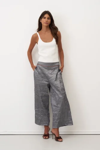 Gri Kırışık Renkli Dikişli Vido Pantolon - 1