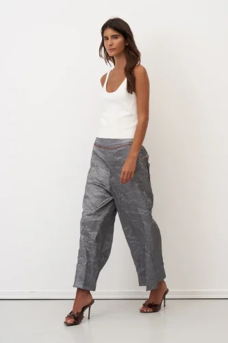 Gri Kırışık Renkli Dikişli Vido Pantolon - 3