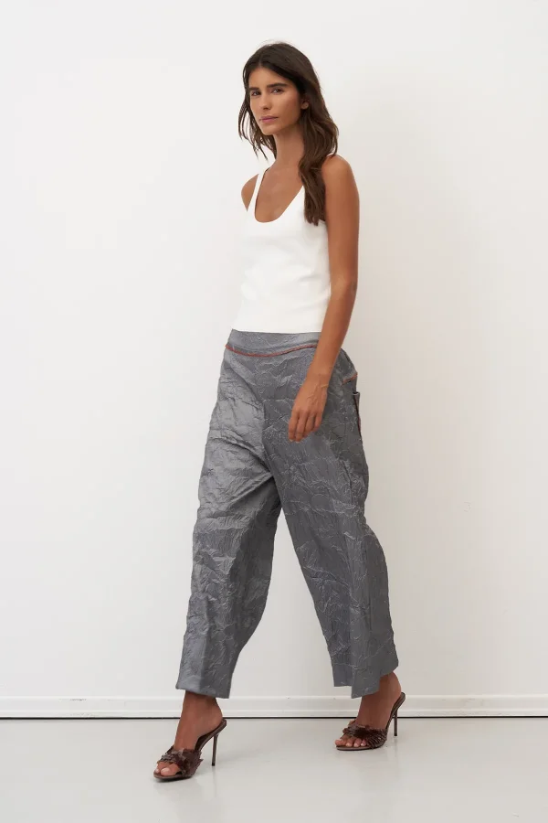 Gri Kırışık Renkli Dikişli Vido Pantolon - 3
