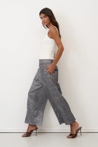 Gri Kırışık Renkli Dikişli Vido Pantolon - 4
