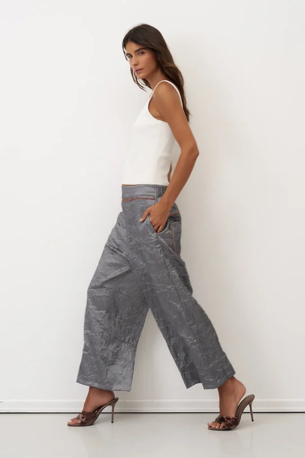Gri Kırışık Renkli Dikişli Vido Pantolon - 4