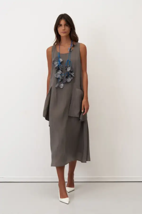 Gri Kolyeli Büyük Cepli Mykonos Elbise - BIZE (1)