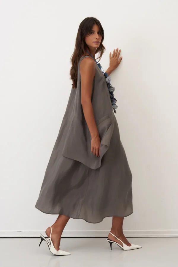 Gri Kolyeli Büyük Cepli Mykonos Elbise - 3