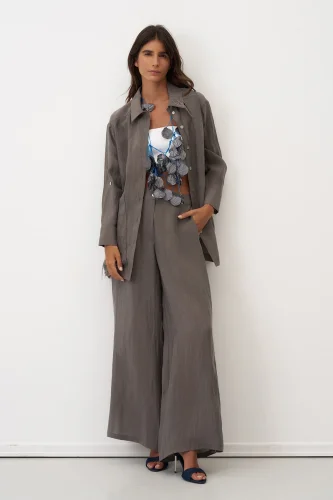 Gri Nakış Detaylı Büyük Cepli Mykonos Gömlek - 5