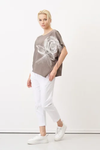 Gri Önü Baskılı Omuzu Kırışık Bantlı Mykonos Bluz - 3