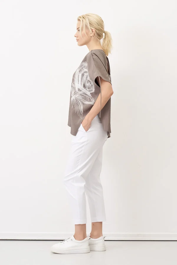 Gri Önü Baskılı Omuzu Kırışık Bantlı Mykonos Bluz - 5
