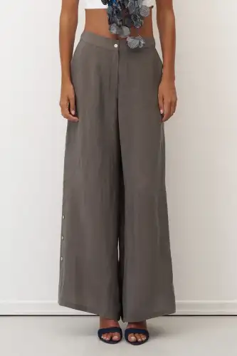 Gri Yanları Düğmeli Geniş Kesim Mykonos Pantolon - BIZE (1)