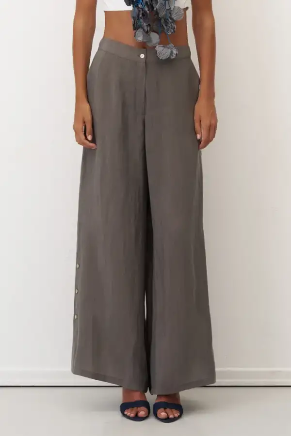 Gri Yanları Düğmeli Geniş Kesim Mykonos Pantolon - BIZE (1)