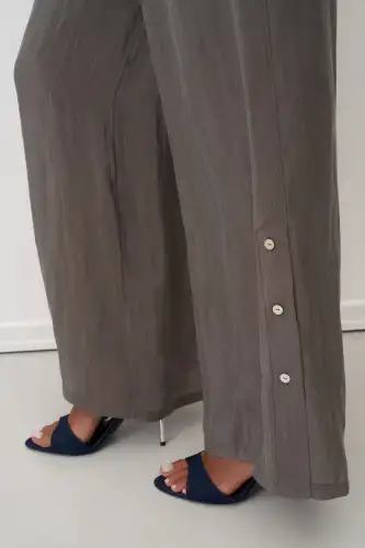 Gri Yanları Düğmeli Geniş Kesim Mykonos Pantolon - 4
