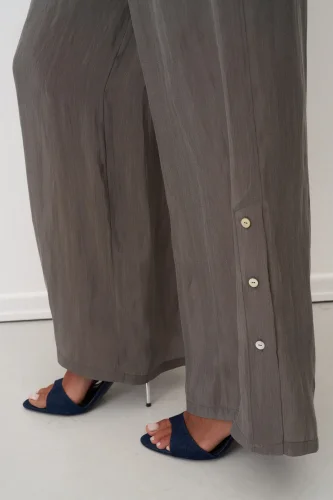 Gri Yanları Düğmeli Geniş Kesim Mykonos Pantolon - 4