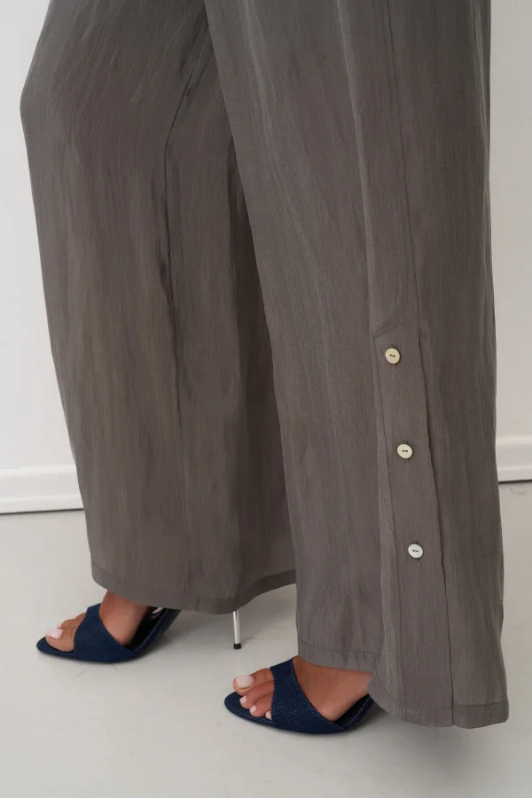 Gri Yanları Düğmeli Geniş Kesim Mykonos Pantolon - 4