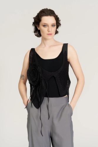 Gül Süslü Triko Bolero - Siyah 
