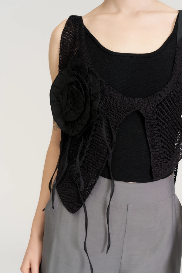 Gül Süslü Triko Bolero - Siyah - 4