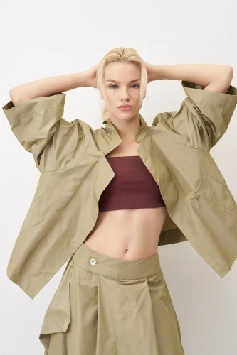 Haki Geniş Kollu Arkoi Ceket - 1