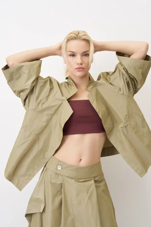 Haki Geniş Kollu Arkoi Ceket - 1