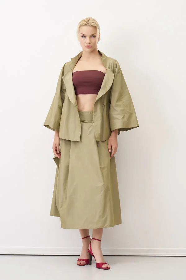 Haki Geniş Kollu Arkoi Ceket - 2