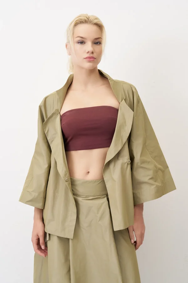 Haki Geniş Kollu Arkoi Ceket - 3