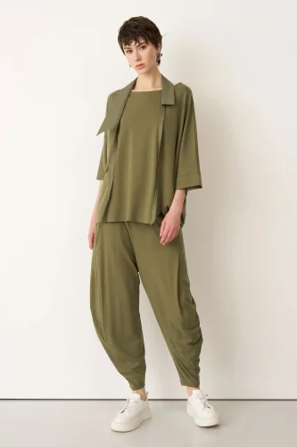 Haki Tafta Fular Yakalı Poros Bluz - BIZE (1)