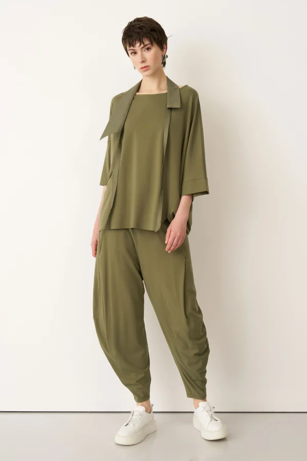 Haki Tafta Fular Yakalı Poros Bluz - 2