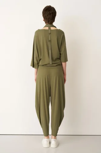 Haki Tafta Fular Yakalı Poros Bluz - 5