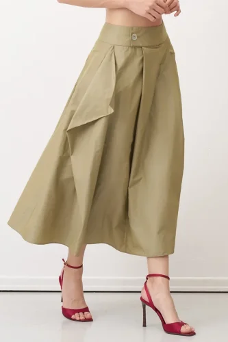 Haki Yanı Asimetrik Kesimli Sedef Düğmeli Arkoi Etek - 3