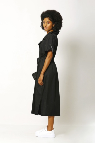 Half Sleeve Stitched Dress - Black - 3