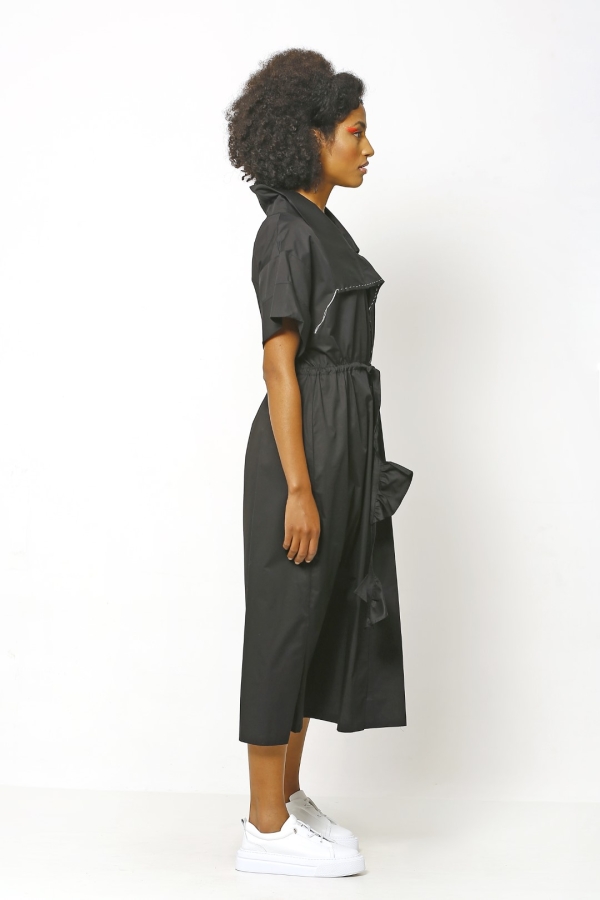 Half Sleeve Stitched Dress - Black - 4