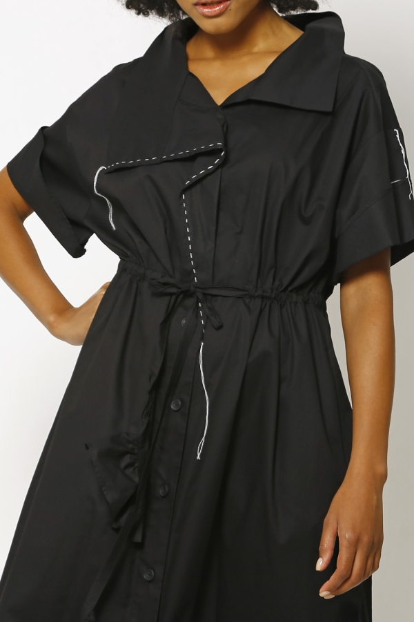 Half Sleeve Stitched Dress - Black - 5