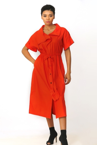 Half Sleeve Stitched Dress - Coral - 1