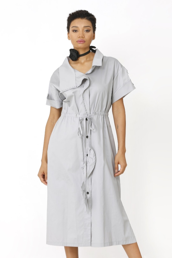 Half Sleeve Stitched Dress - Gray - 3