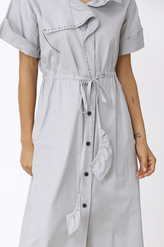 Half Sleeve Stitched Dress - Gray - 4