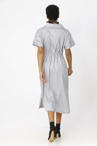 Half Sleeve Stitched Dress - Gray - 5