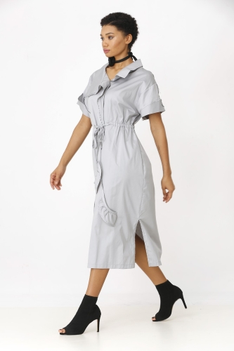 Half Sleeve Stitched Dress - Gray 