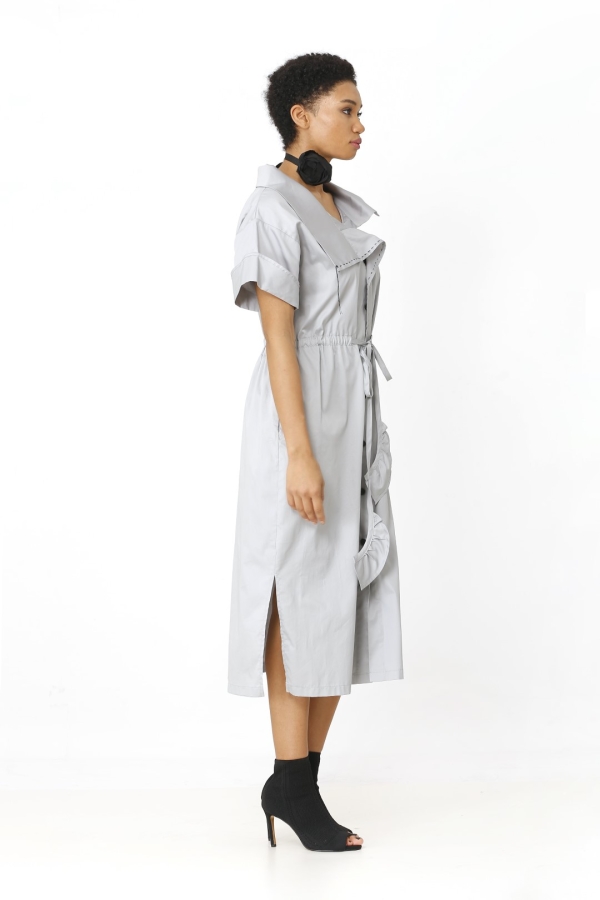 Half Sleeve Stitched Dress - Gray - 2