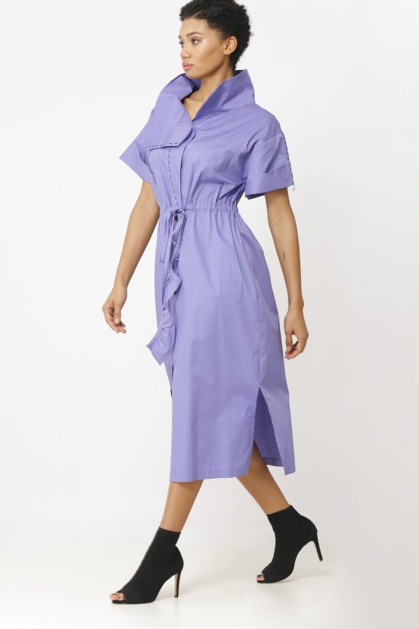 Half Sleeve Stitched Dress - Purple - 2