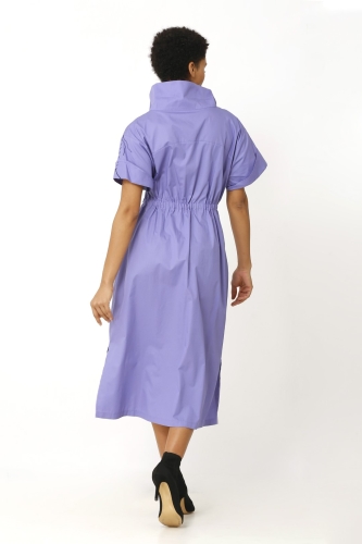 Half Sleeve Stitched Dress - Purple - 3
