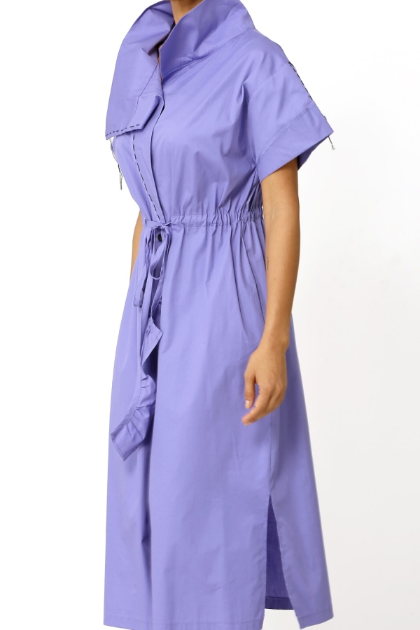 Half Sleeve Stitched Dress - Purple - 4
